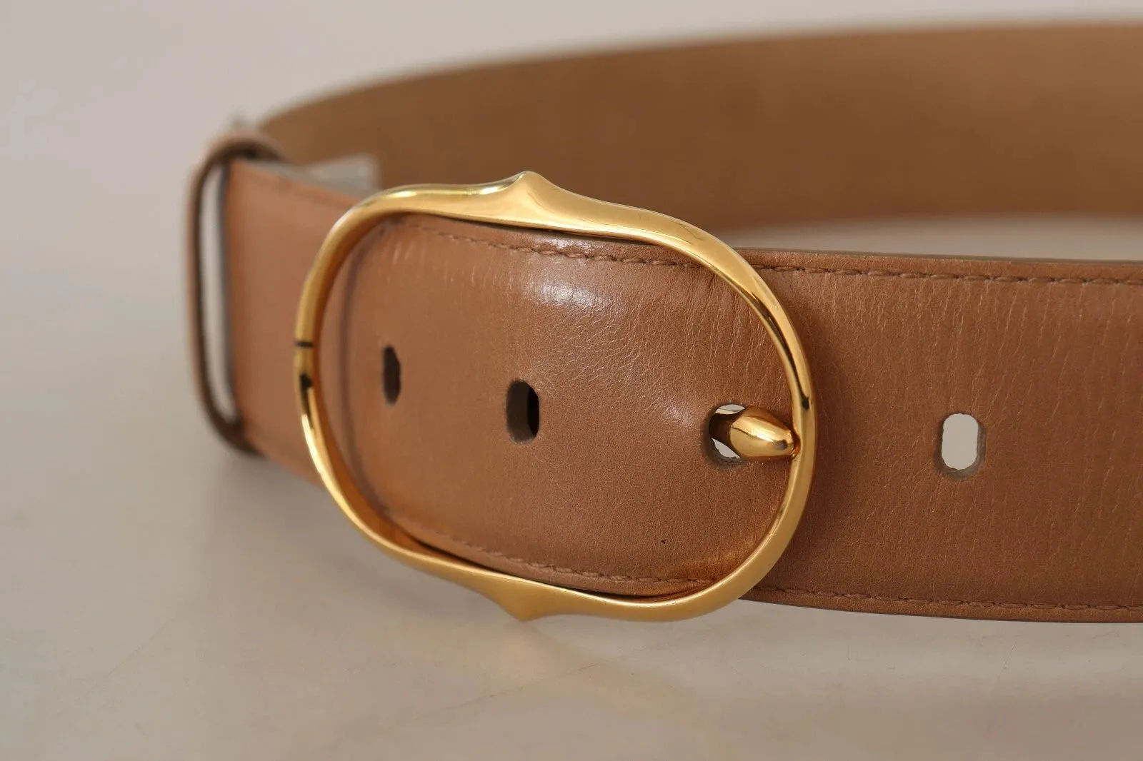 Costume National Brown Leather Gold Metal Oval Buckle Belt sold by Siebentaschen product image thumbnail 4