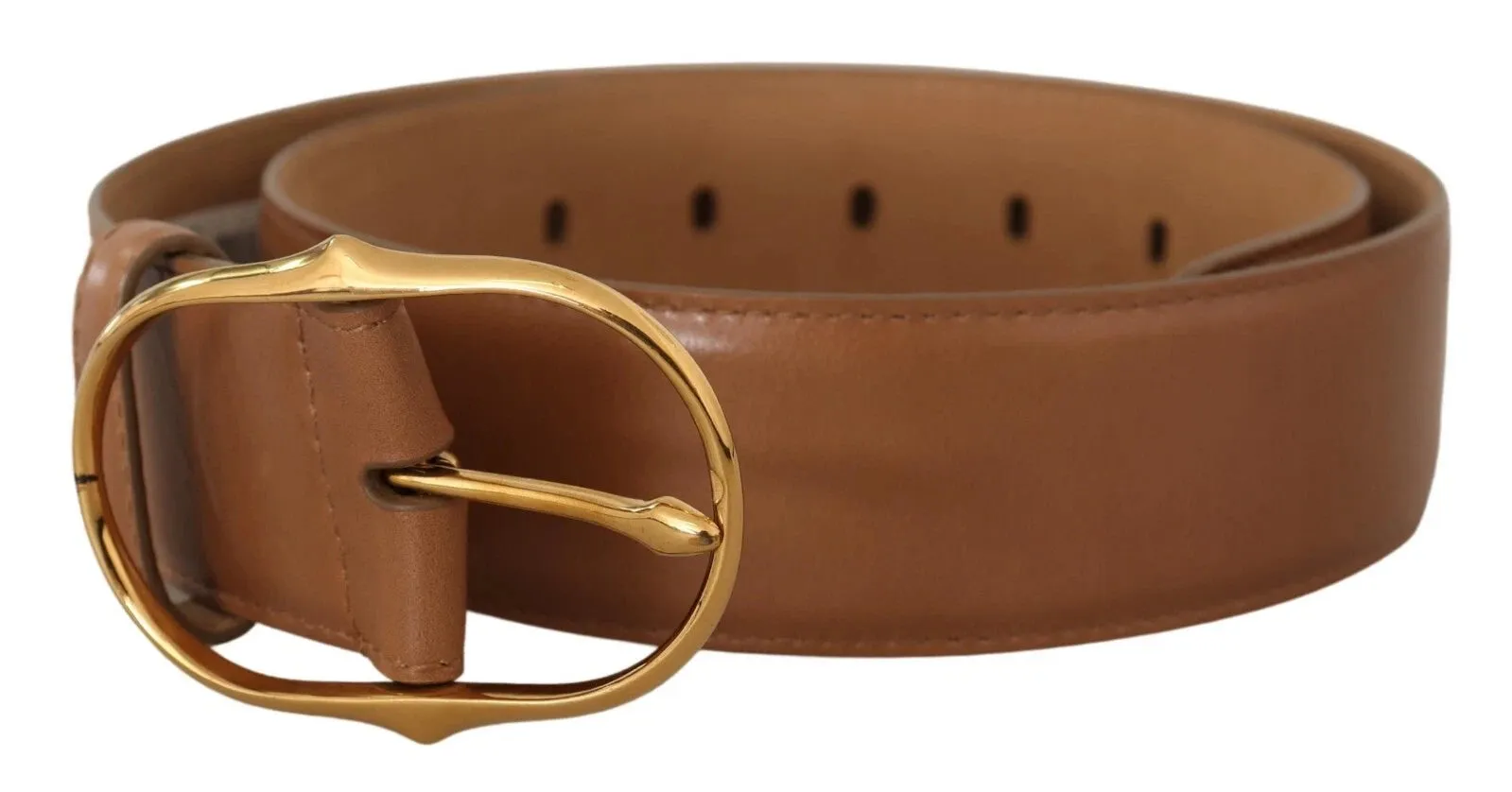 Costume National Brown Leather Gold Metal Oval Buckle Belt sold by Siebentaschen product image thumbnail 5