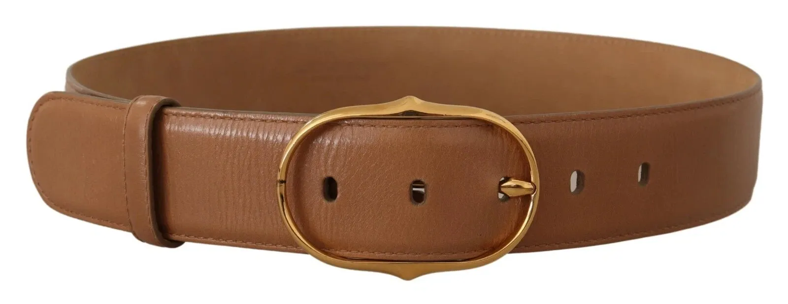 Costume National Brown Leather Gold Metal Oval Buckle Belt sold by Siebentaschen product image thumbnail 2