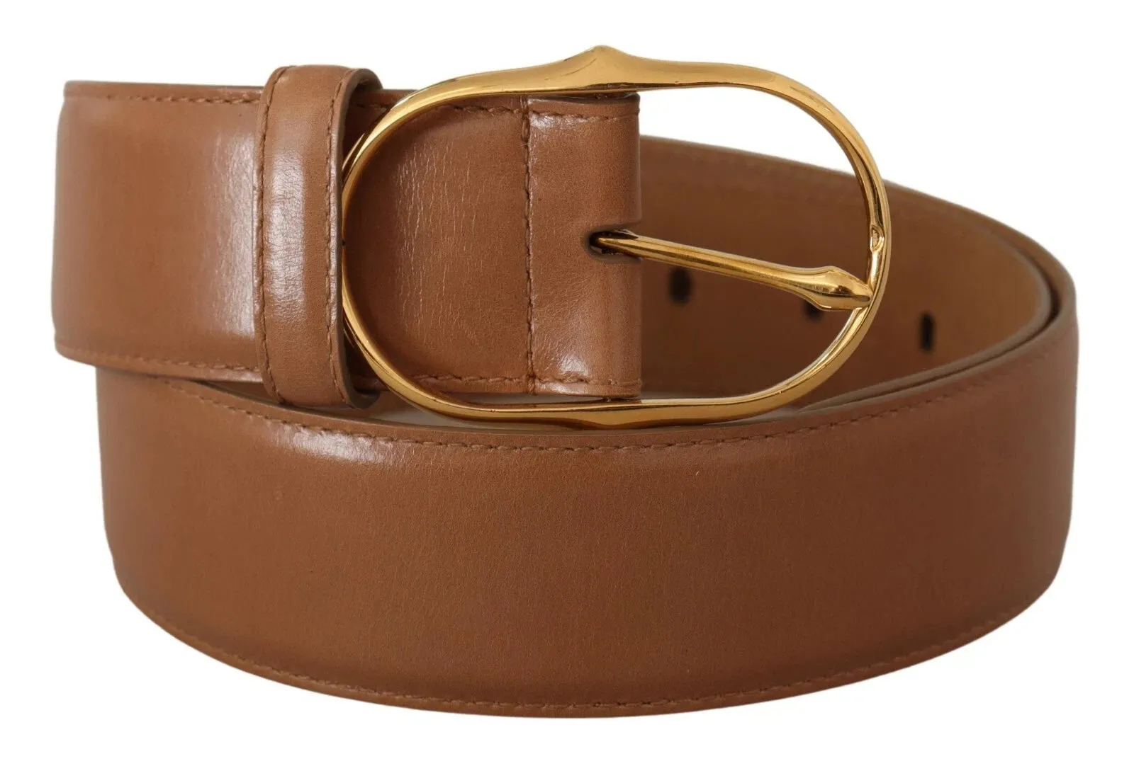 Costume National Brown Leather Gold Metal Oval Buckle Belt sold by Siebentaschen product image thumbnail 3