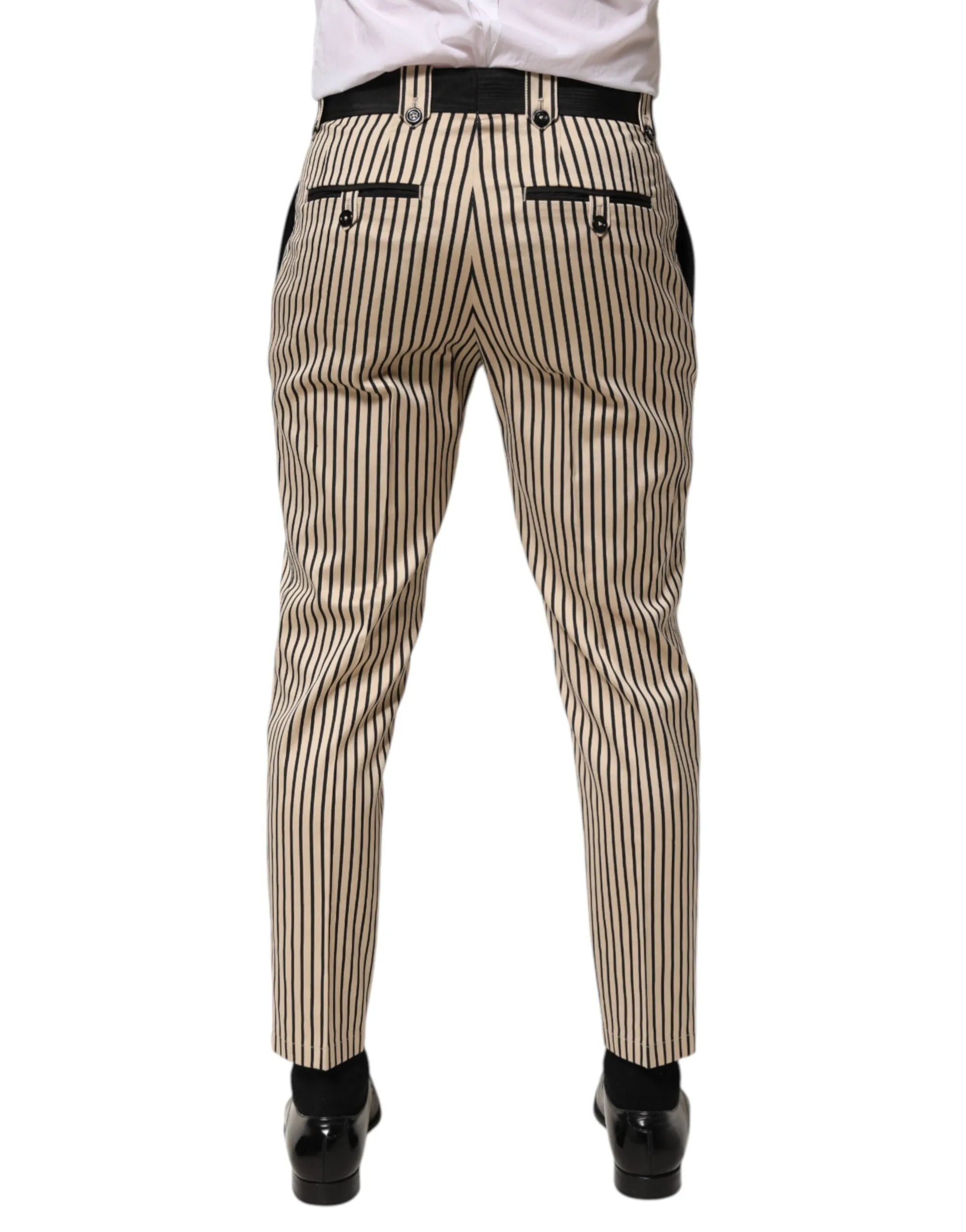 Dolce & Gabbana Beige Black Striped Cotton Slim Fit Trousers Pants sold by Siebentaschen product image thumbnail 4