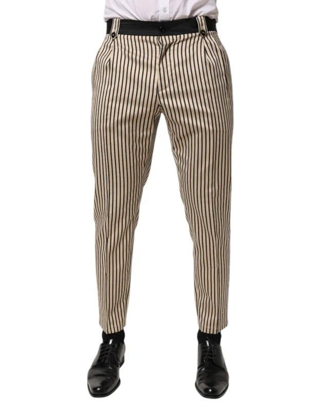 Dolce & Gabbana Beige Black Striped Cotton Slim Fit Trousers Pants sold by Siebentaschen
