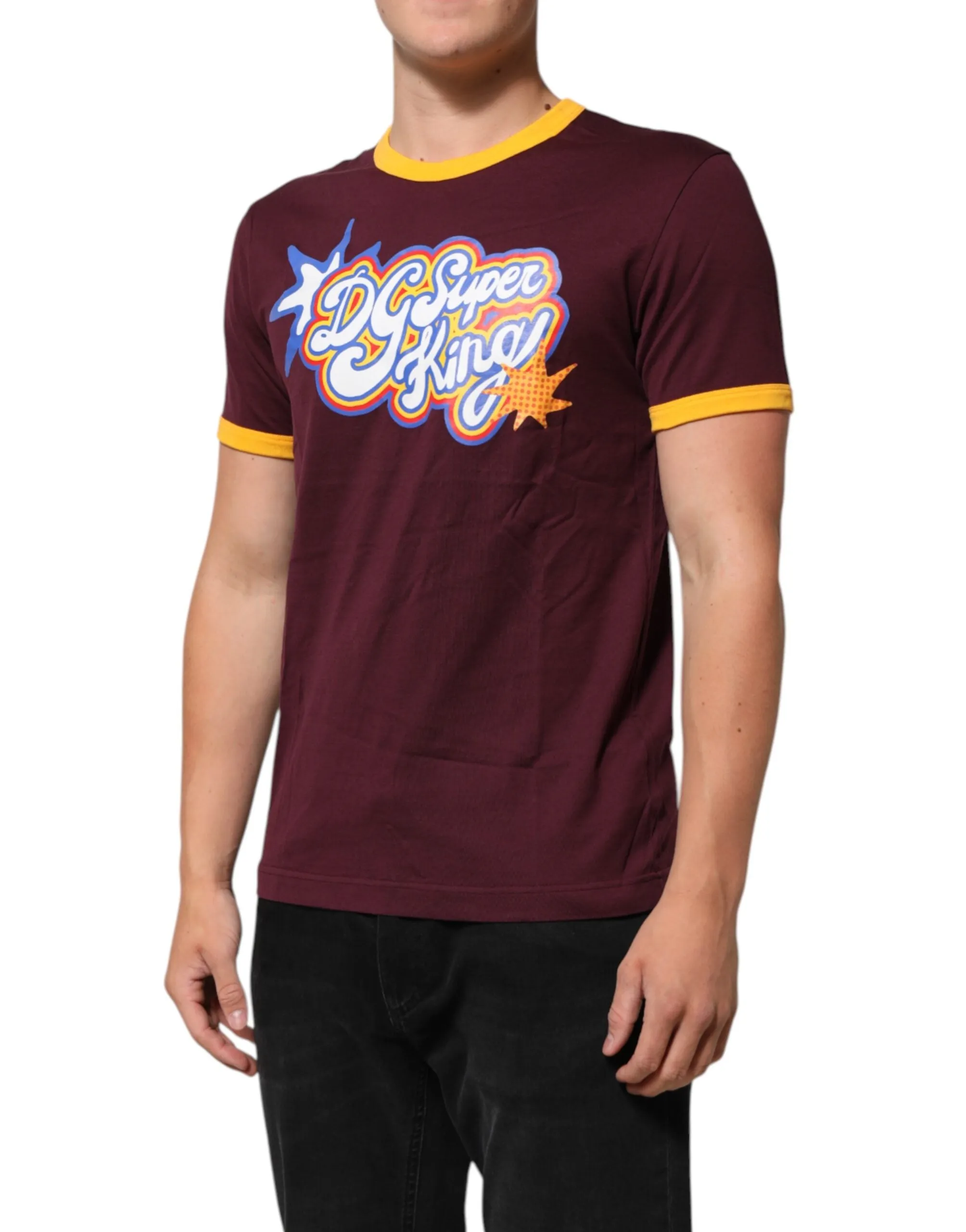Dolce & Gabbana Burgundy Cotton DG Super King Logo T-Shirt sold by Siebentaschen product image thumbnail 3