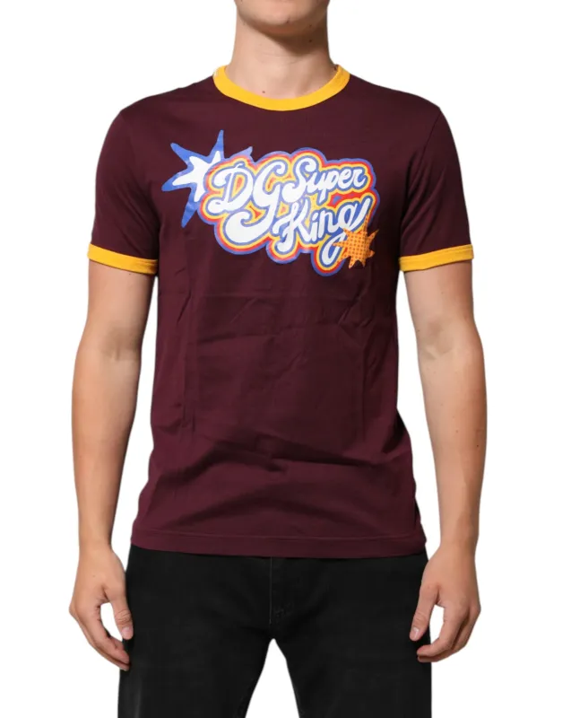 Dolce & Gabbana Burgundy Cotton DG Super King Logo T-Shirt sold by Siebentaschen