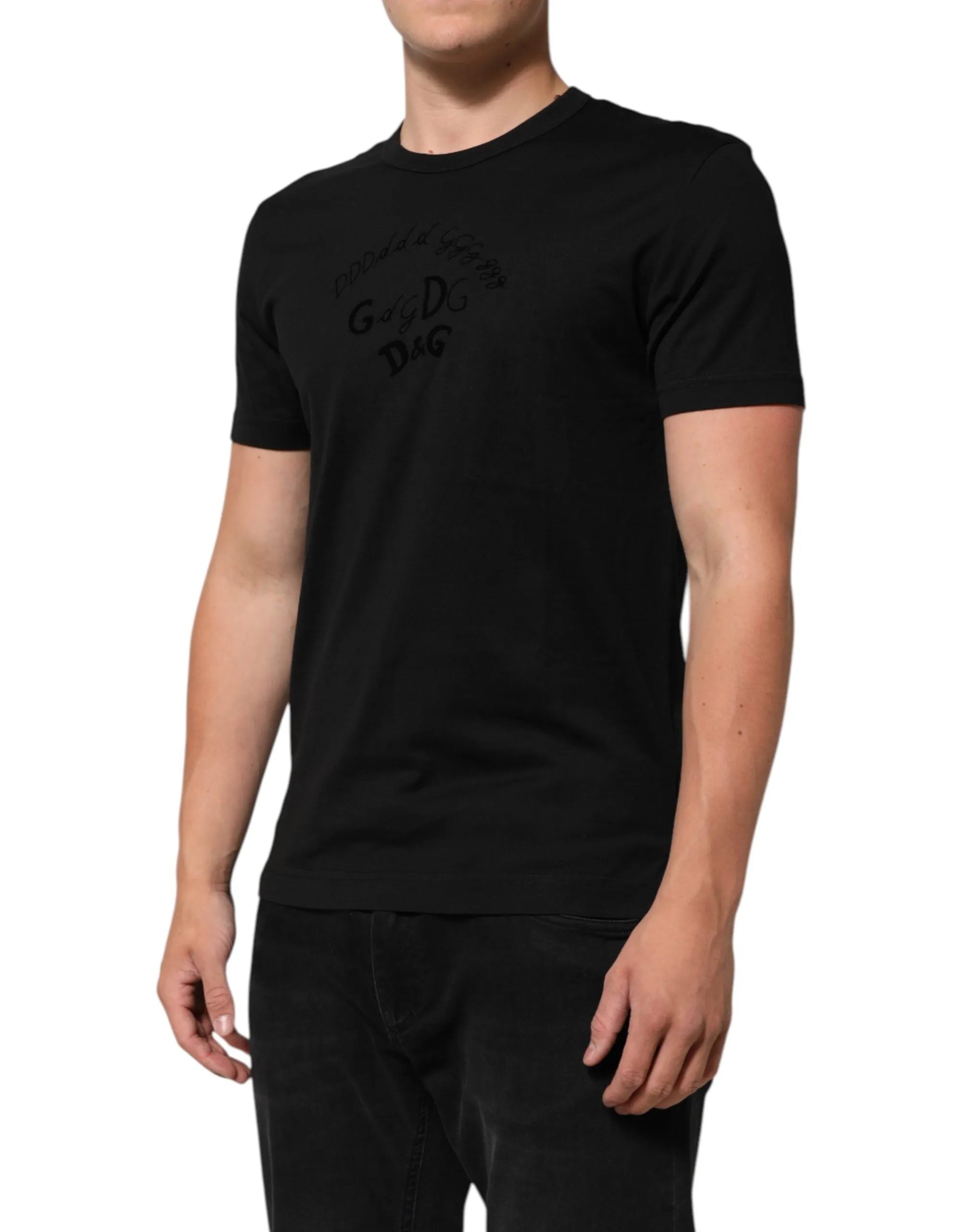 Dolce & Gabbana Black Cotton Velvet Logo Print Men T-shirt sold by Siebentaschen product image thumbnail 3