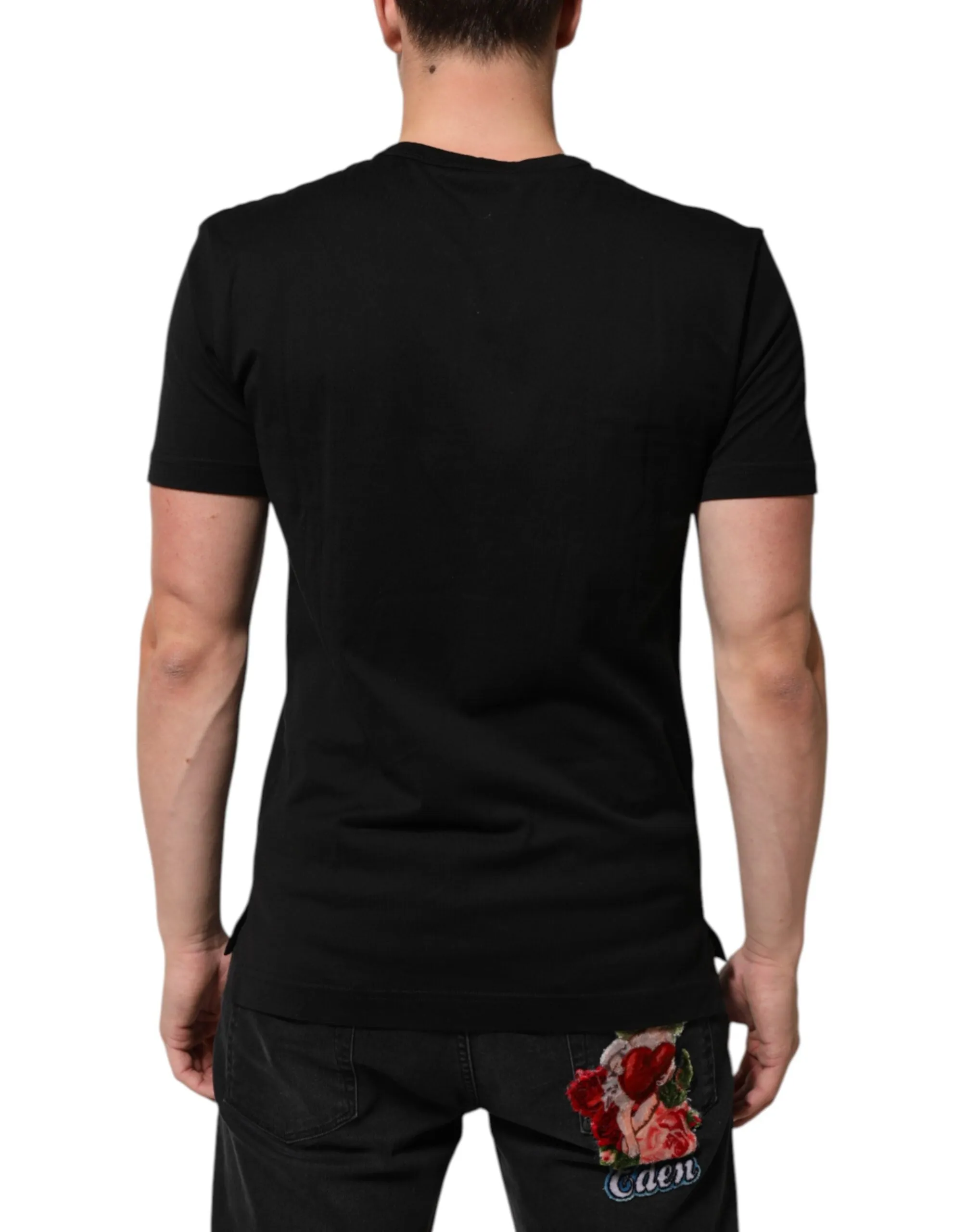 Dolce & Gabbana Black Cotton Velvet Logo Print Men T-shirt sold by Siebentaschen product image thumbnail 4