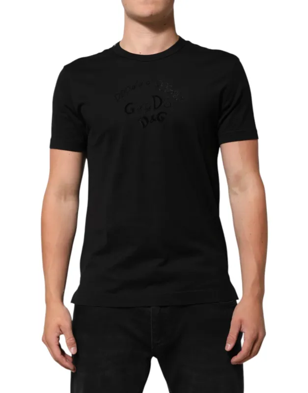 Dolce & Gabbana Black Cotton Velvet Logo Print Men T-shirt sold by Siebentaschen