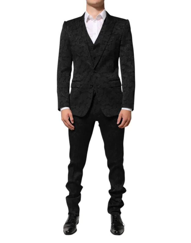 Dolce & Gabbana Black 3 Piece Brocade Jacquard Suit MARTINI sold by Siebentaschen