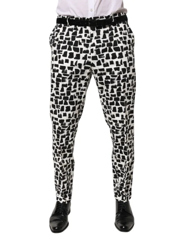 Dolce & Gabbana Black White Abstract Print Cotton Blend Pants sold by Siebentaschen