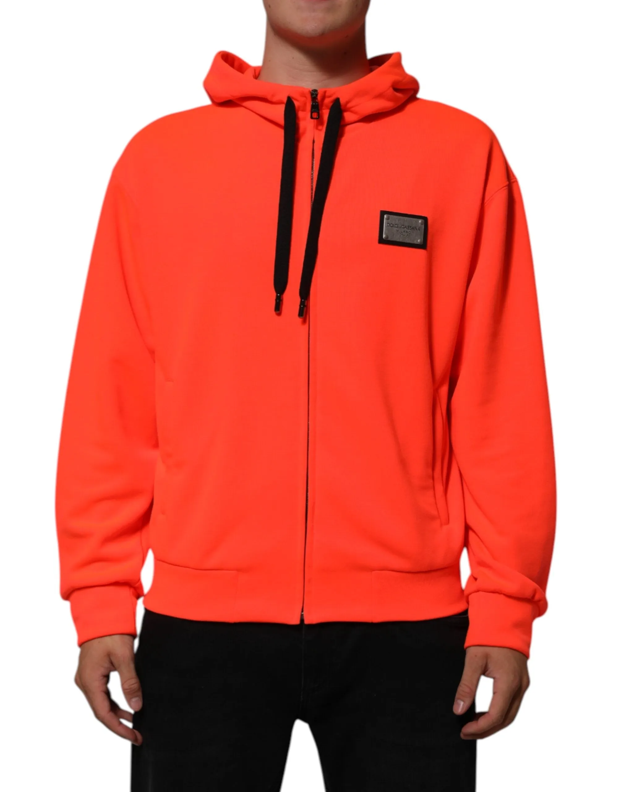 Dolce & Gabbana Red Fluorescent Polyester Logo Patch Hoodie Sweater sold by Siebentaschen product image thumbnail 2
