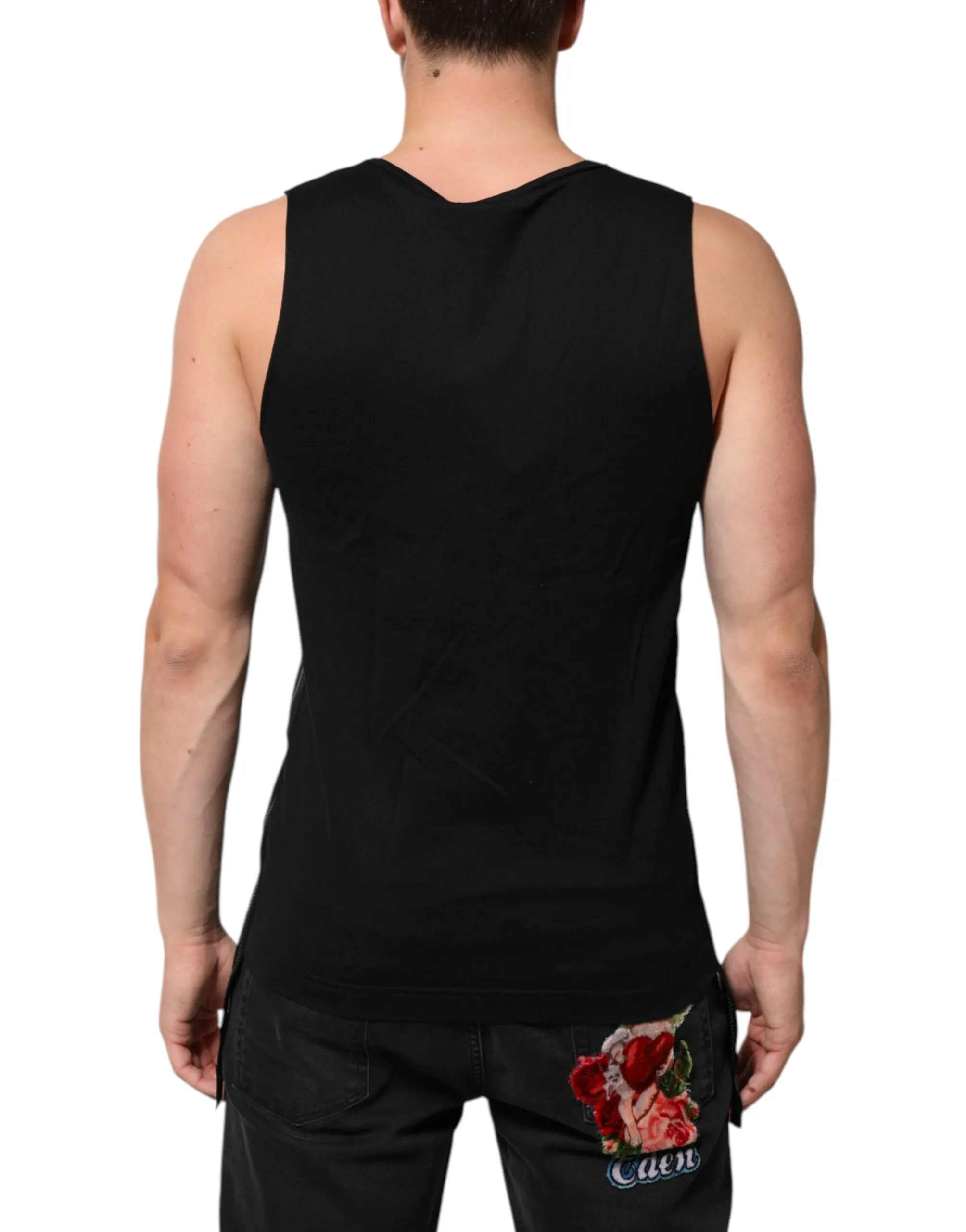 Dolce & Gabbana Black Cotton Sleeveless Tank Top DG Logo Men T-shirt sold by Siebentaschen product image thumbnail 4