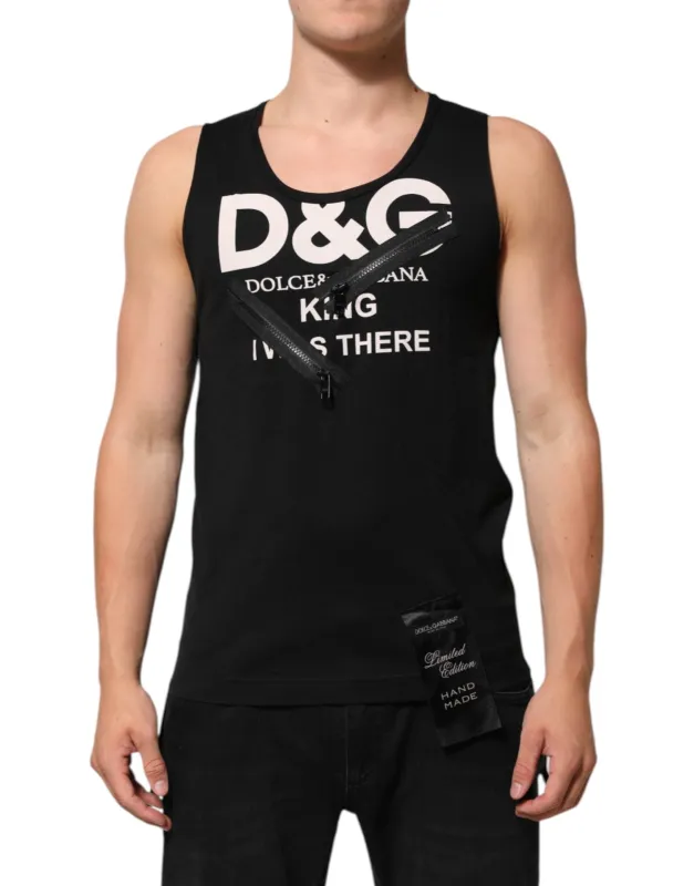 Dolce & Gabbana Black Cotton Sleeveless Tank Top DG Logo Men T-shirt sold by Siebentaschen