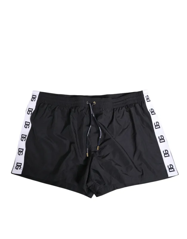 Dolce & Gabbana Black Nylon Side Logo Tape Shorts Swimwear sold by Siebentaschen
