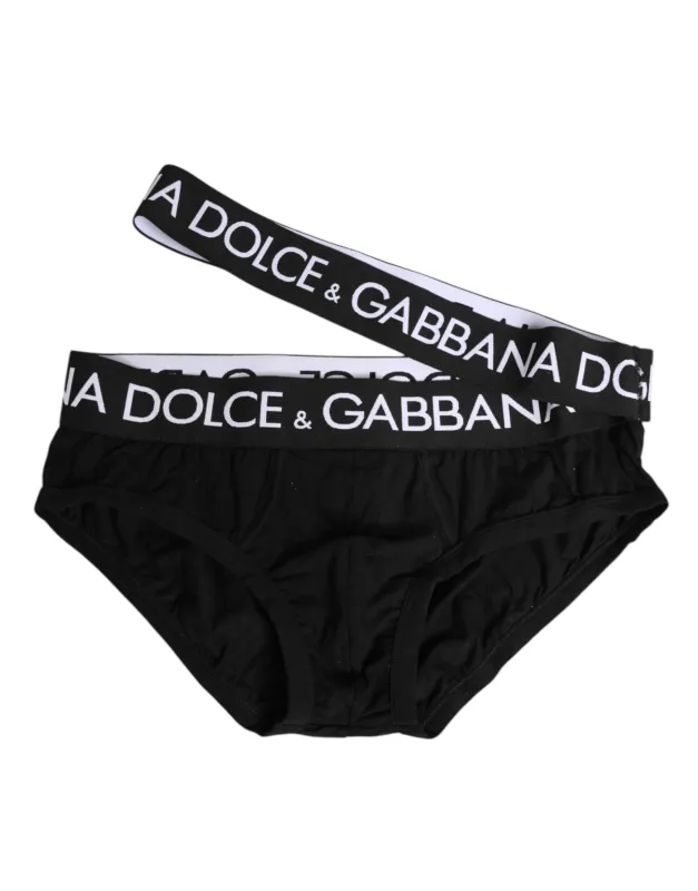Dolce & Gabbana Black Cotton Elastic Logo Waistband Swimwear sold by Siebentaschen