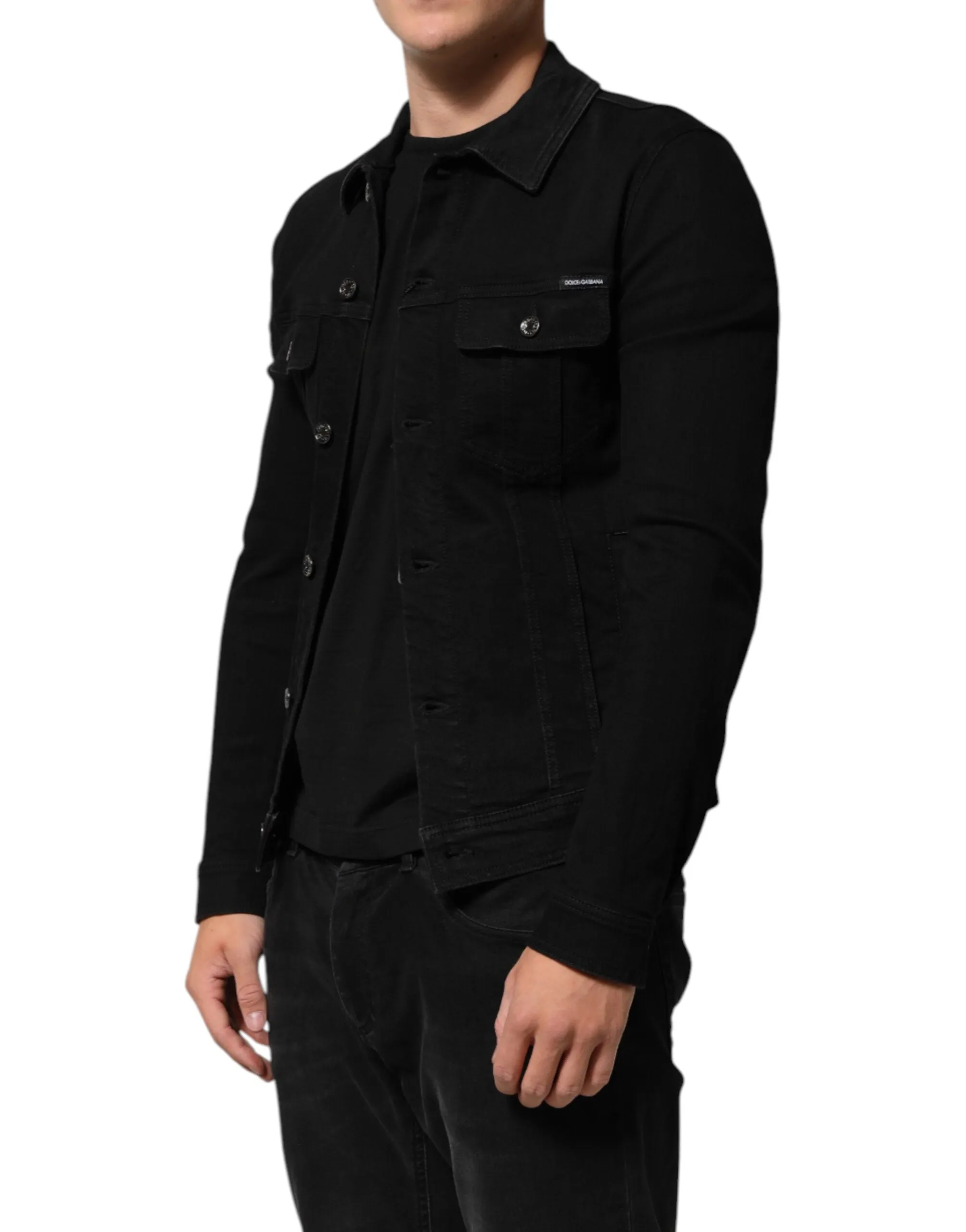 Dolce & Gabbana Black Cotton Denim Stretch Button Up Jacket sold by Siebentaschen product image thumbnail 3
