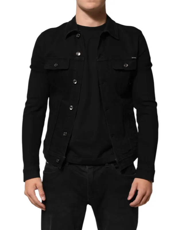 Dolce & Gabbana Black Cotton Denim Stretch Button Up Jacket sold by Siebentaschen