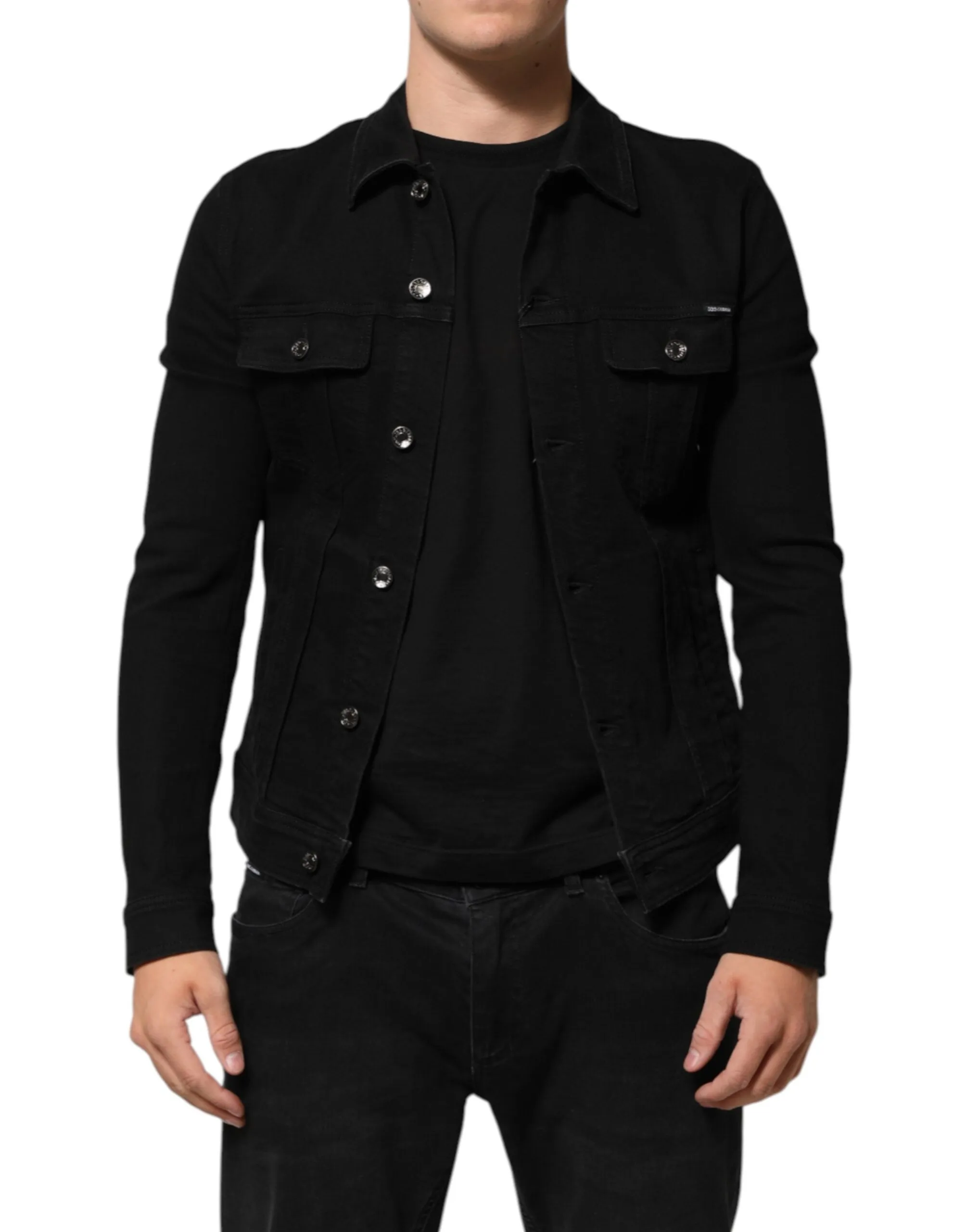 Dolce & Gabbana Black Cotton Denim Stretch Button Up Jacket sold by Siebentaschen product image thumbnail 2