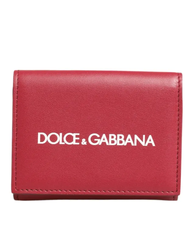 Dolce & Gabbana Red Leather Bold Logo Print Trifold Card Holder Wallet sold by Siebentaschen
