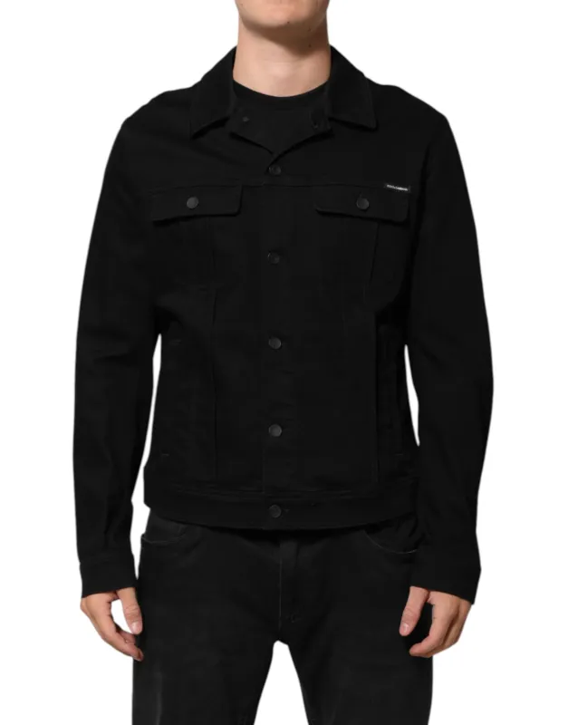 Dolce & Gabbana Black Cotton Denim Stretch Giubbotto Jacket sold by Siebentaschen