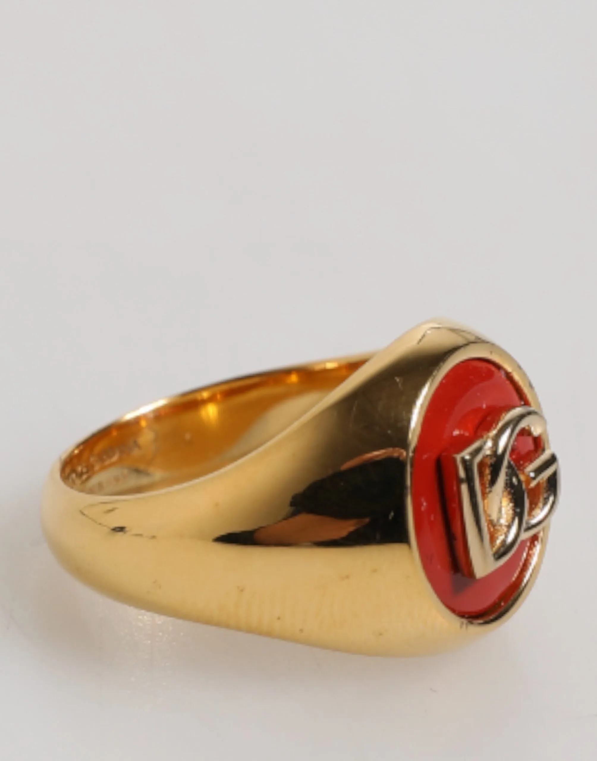 Dolce & Gabbana Gold Tone Real Brass Round Red DG Logo Men Ring sold by Siebentaschen product image thumbnail 3
