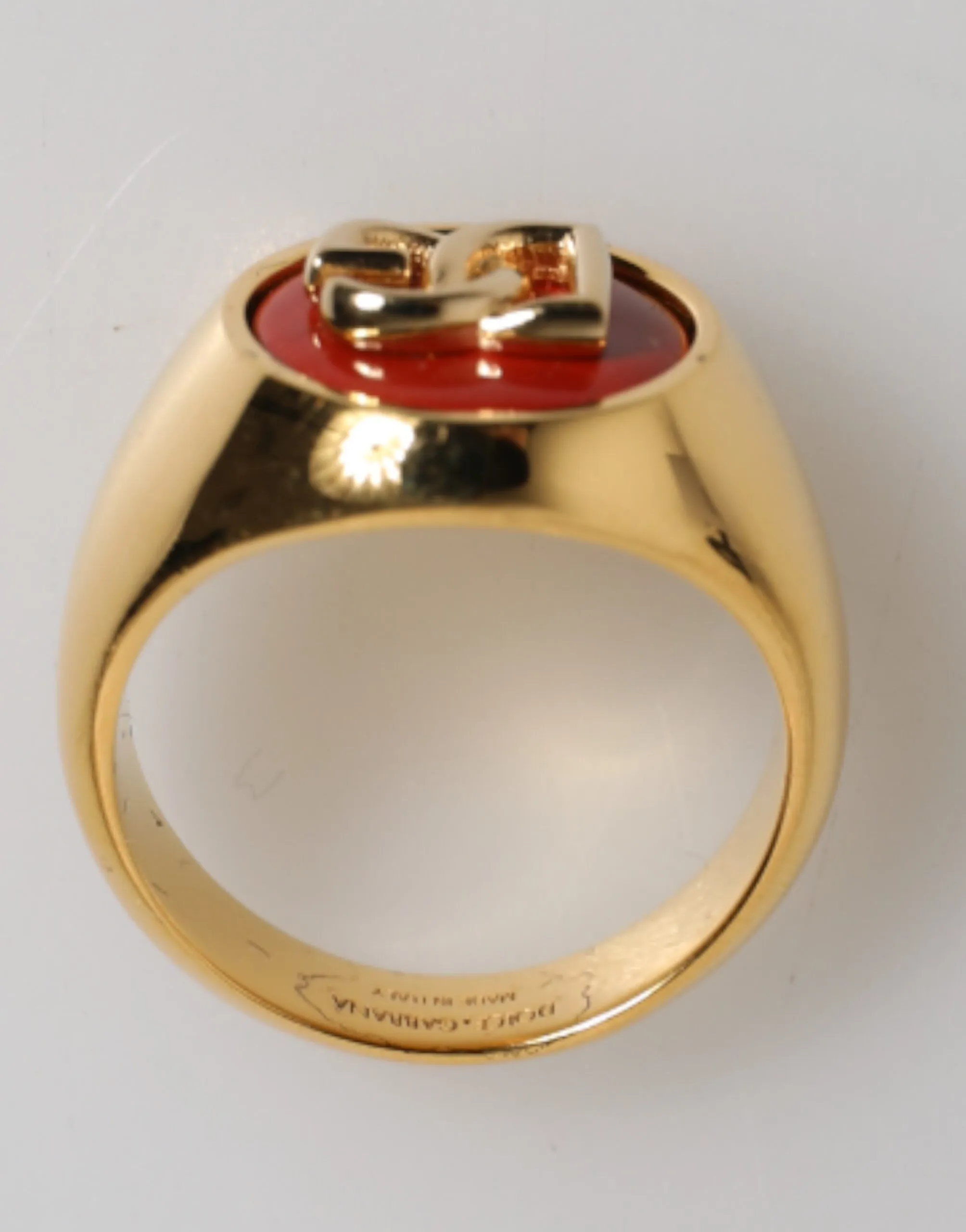 Dolce & Gabbana Gold Tone Real Brass Round Red DG Logo Men Ring sold by Siebentaschen product image thumbnail 5