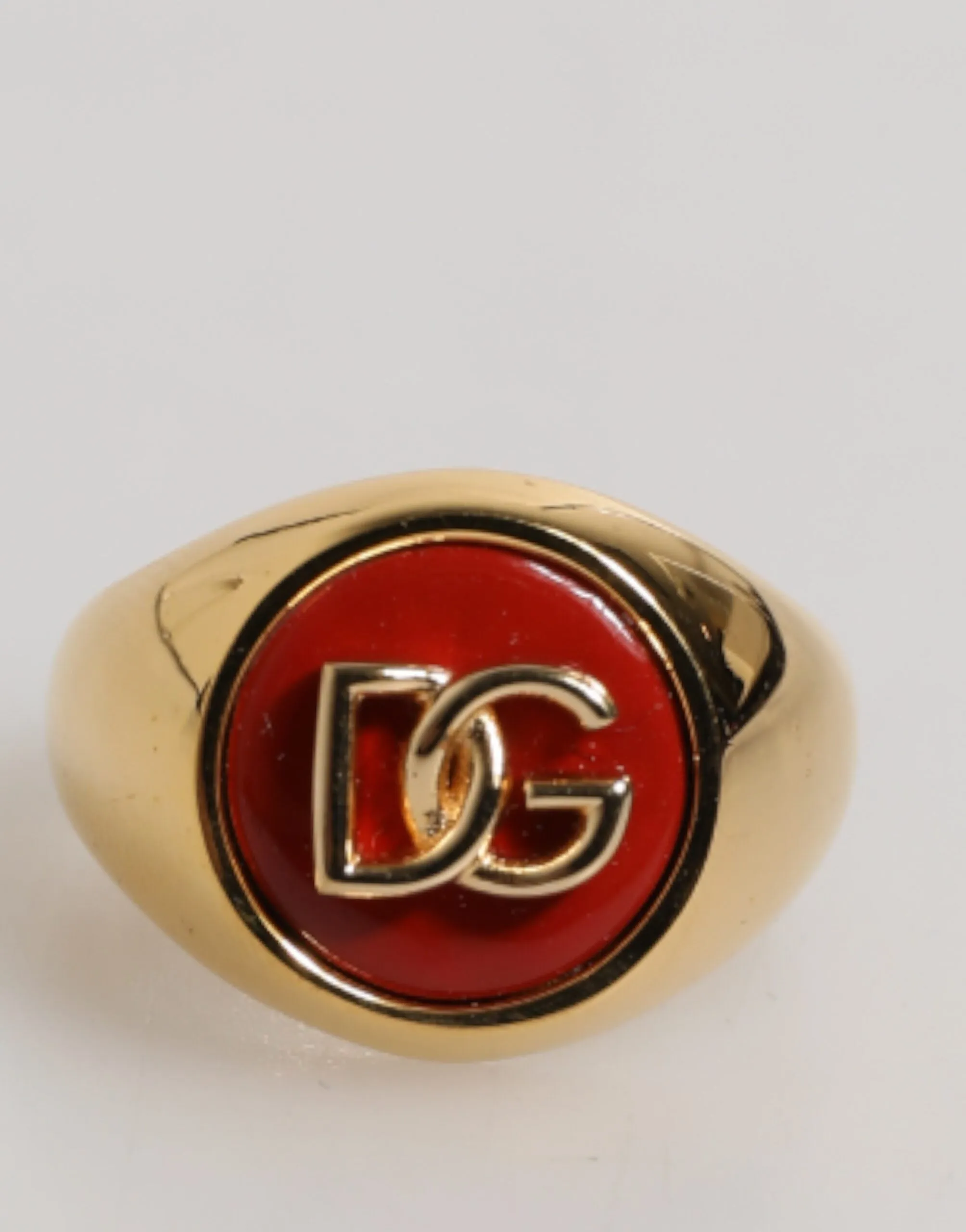 Dolce & Gabbana Gold Tone Real Brass Round Red DG Logo Men Ring sold by Siebentaschen product image thumbnail 2