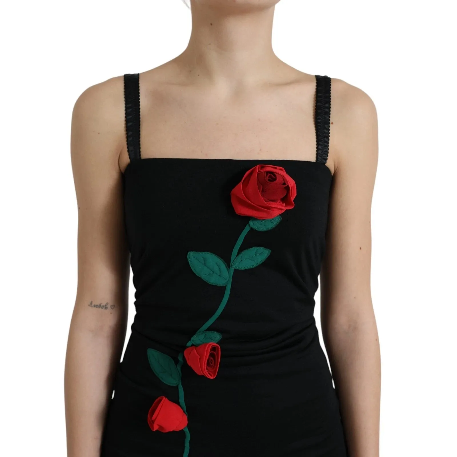 Dolce & Gabbana Black Wool Sleeveless Rose Applique Dress sold by Siebentaschen product image thumbnail 5