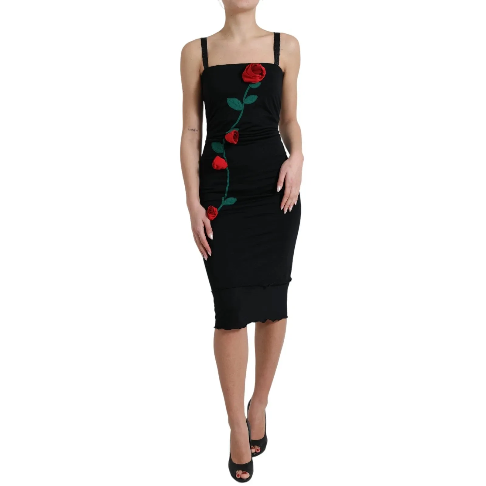 Dolce & Gabbana Black Wool Sleeveless Rose Applique Dress sold by Siebentaschen product image thumbnail 2