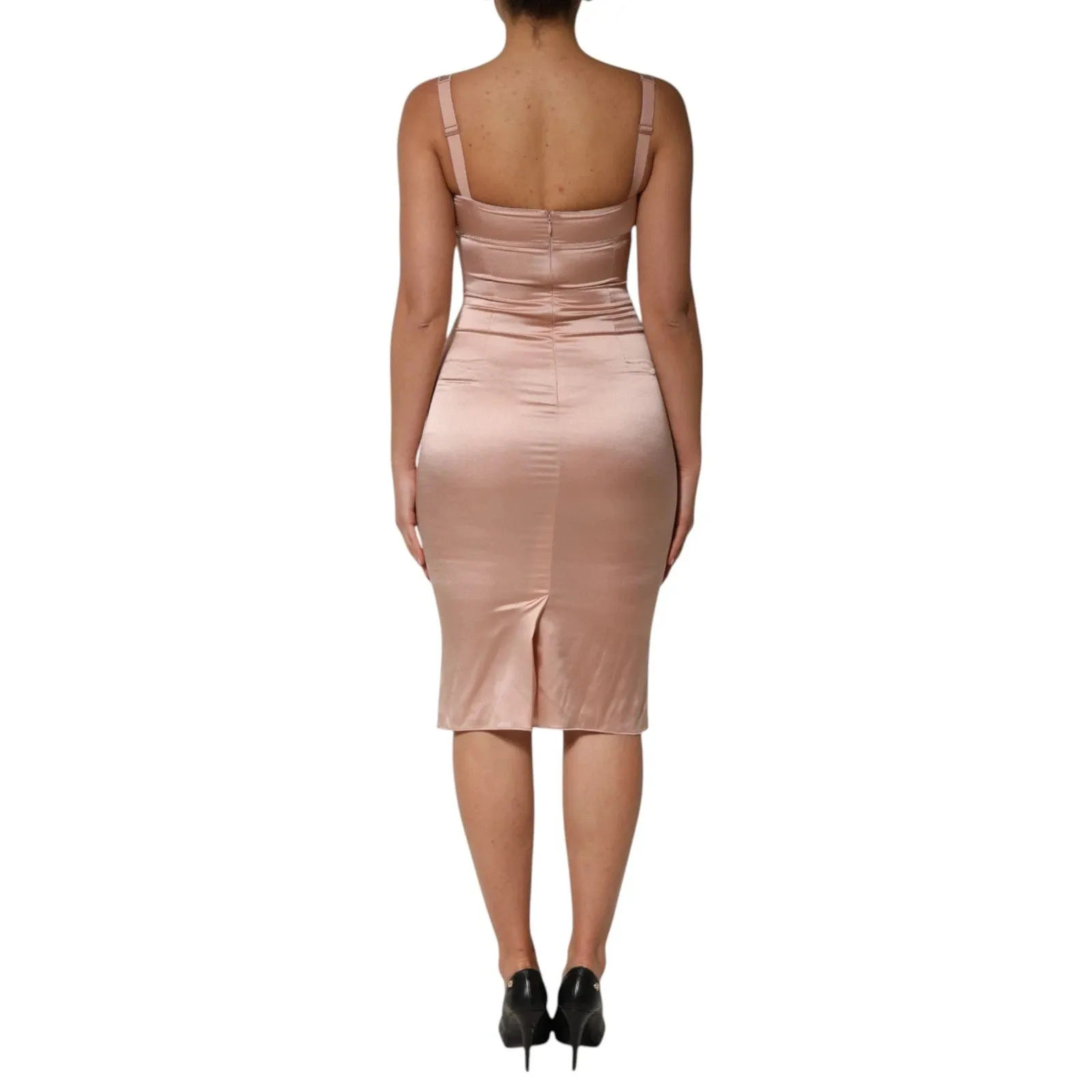 Dolce & Gabbana Blush Pink Silk Satin Bustier Midi Bodycon Dress sold by Siebentaschen product image thumbnail 4