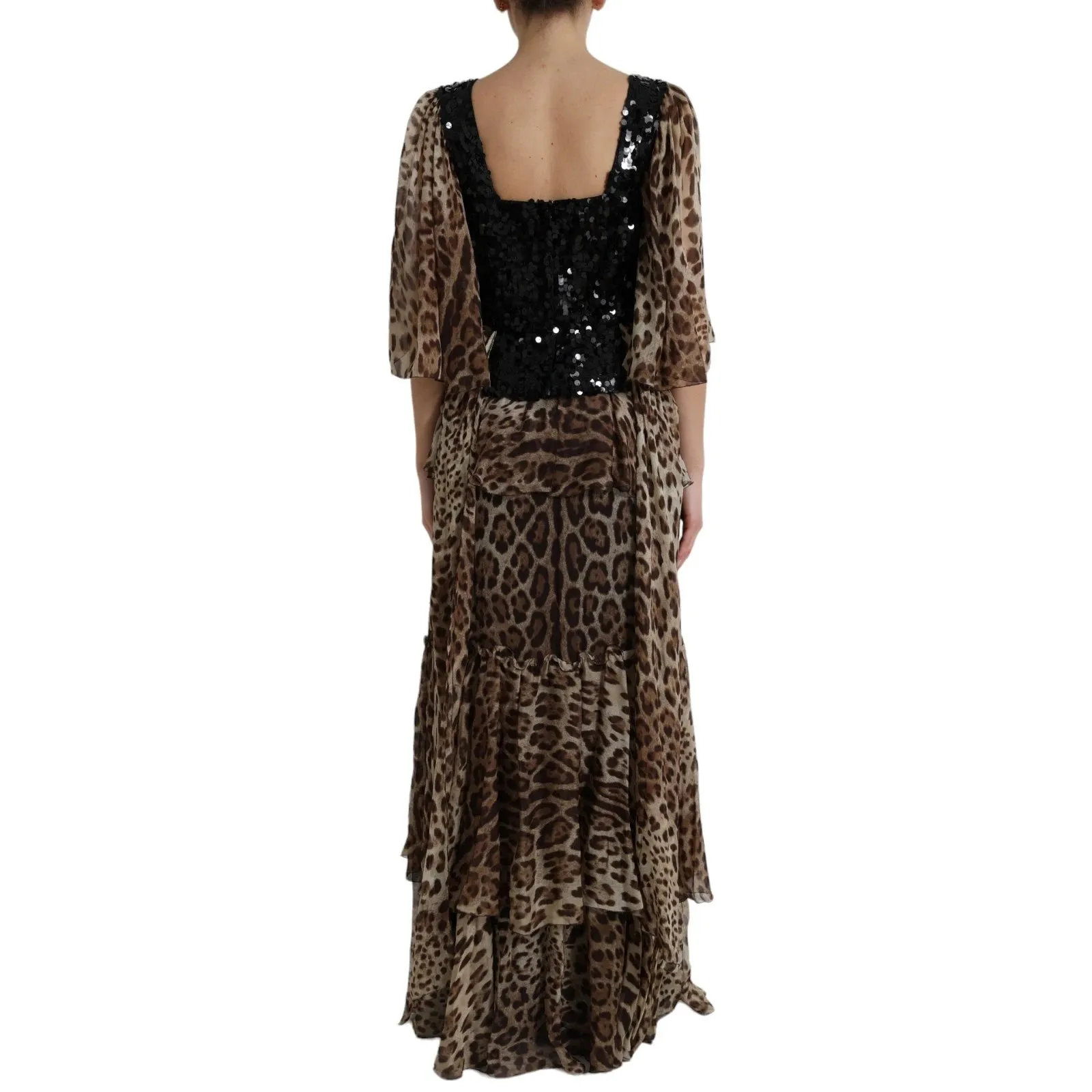 Dolce & Gabbana Leopard Print Silk Sequin Ruffle Maxi Dress sold by Siebentaschen product image thumbnail 4
