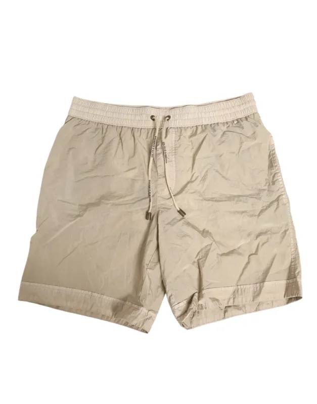 Dolce & Gabbana Beige Nylon Beachwear Men Boxer Short Swimwear sold by Siebentaschen