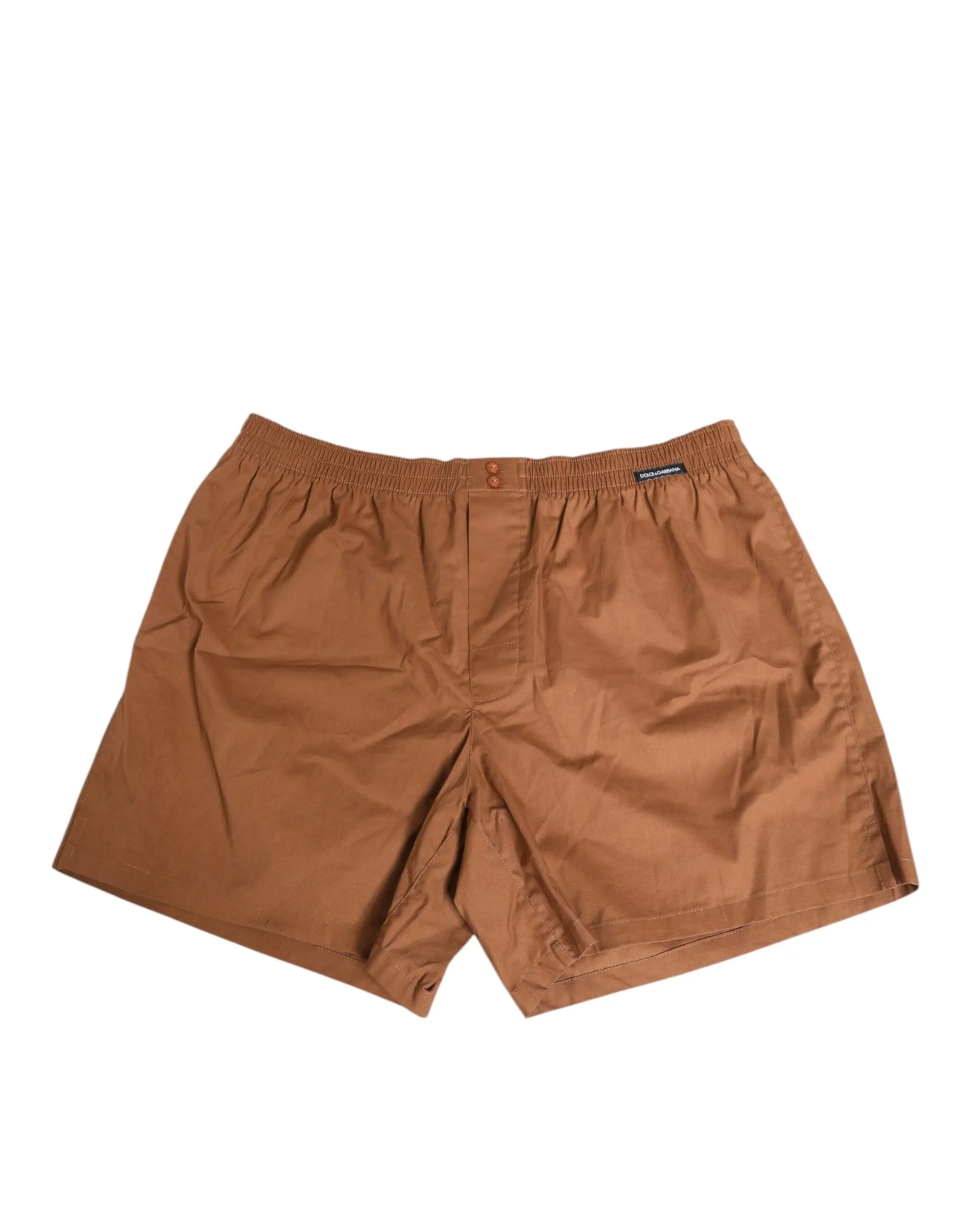 Dolce & Gabbana Brown Cotton Boxer Waistband Short Swimwear sold by Siebentaschen