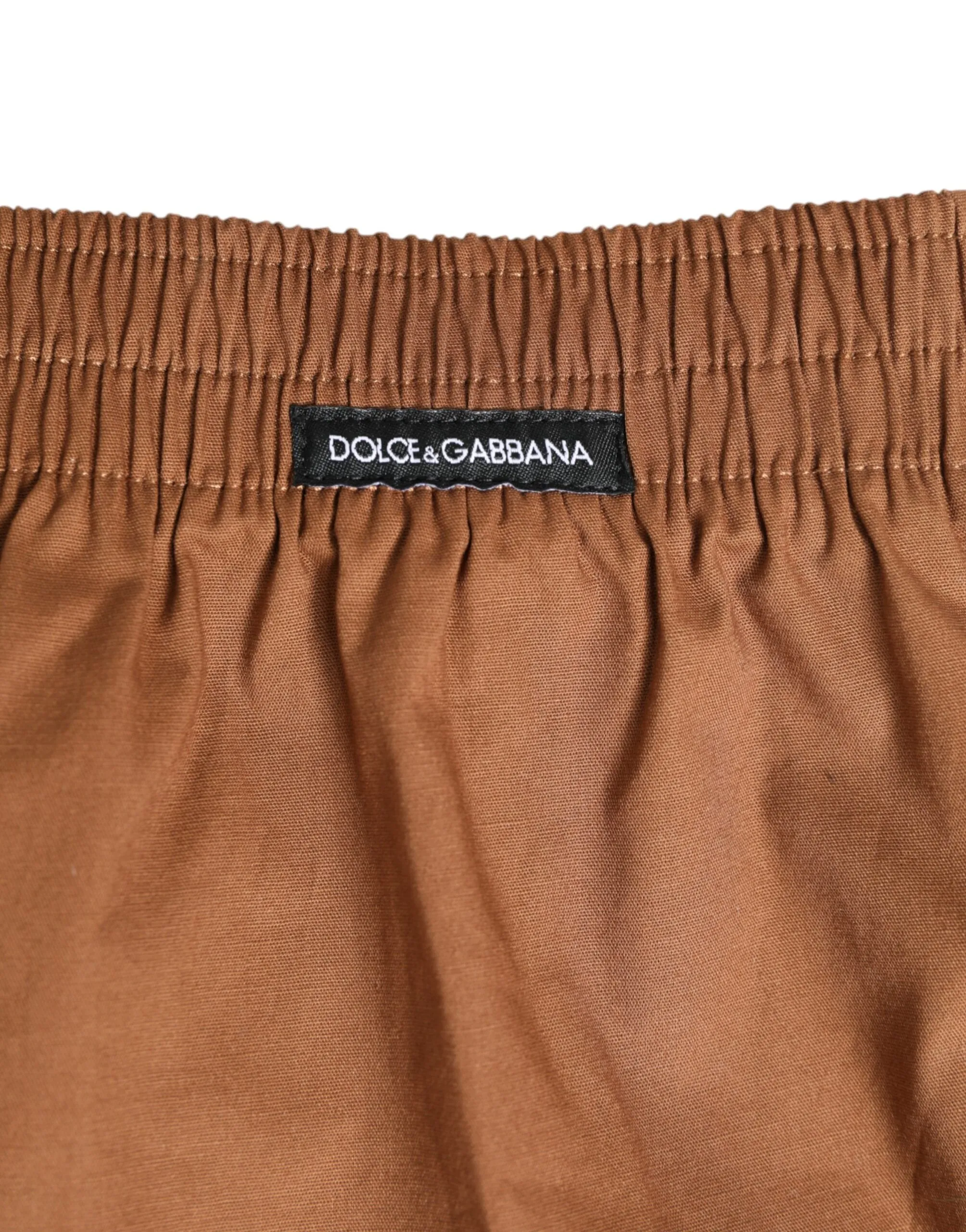 Dolce & Gabbana Brown Cotton Boxer Waistband Short Swimwear sold by Siebentaschen product image thumbnail 3