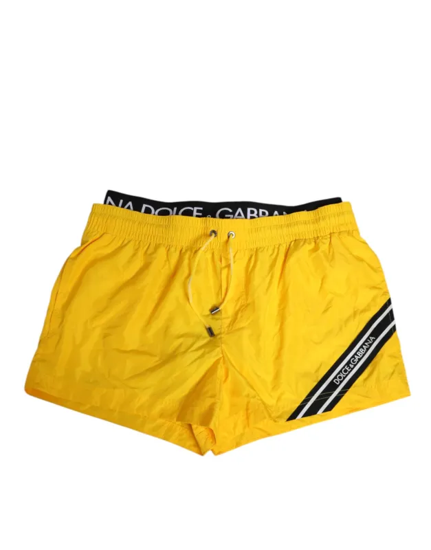 Dolce & Gabbana Yellow Drawstring Beachwear Men Shorts Swimwear sold by Siebentaschen