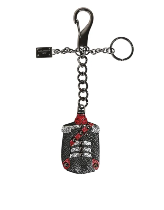 Dolce & Gabbana Black Red Military Leather Patch DG Logo Keychain Keyring sold by Siebentaschen