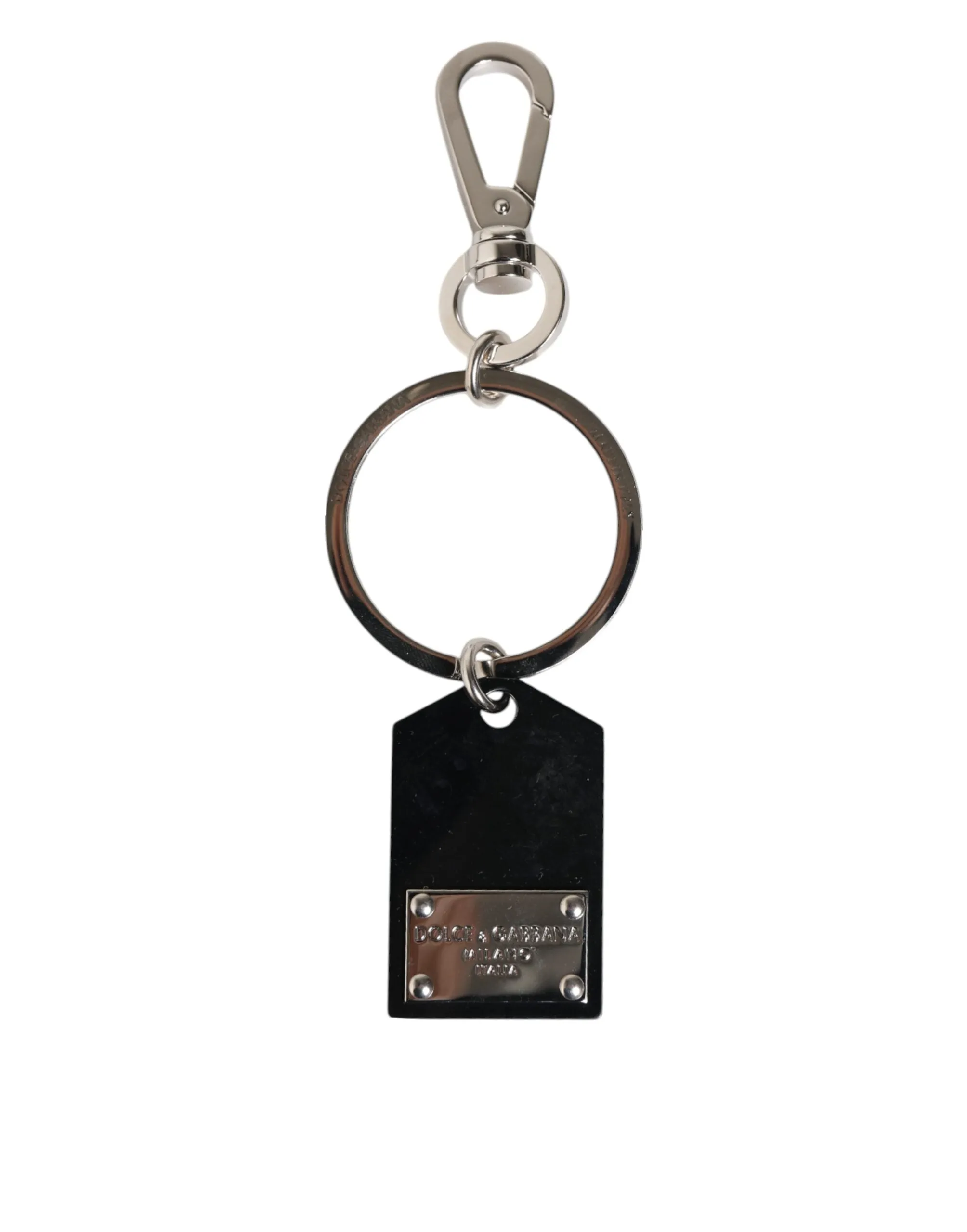Dolce & Gabbana Black Sint Glass Plaque DG Logo Metal PlateKeychain Keyring sold by Siebentaschen