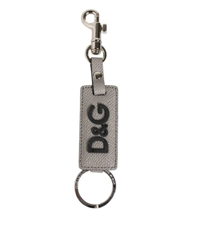 Dolce & Gabbana Gray Leather Logo Metal Ring Keychain Holder Keyring sold by Siebentaschen