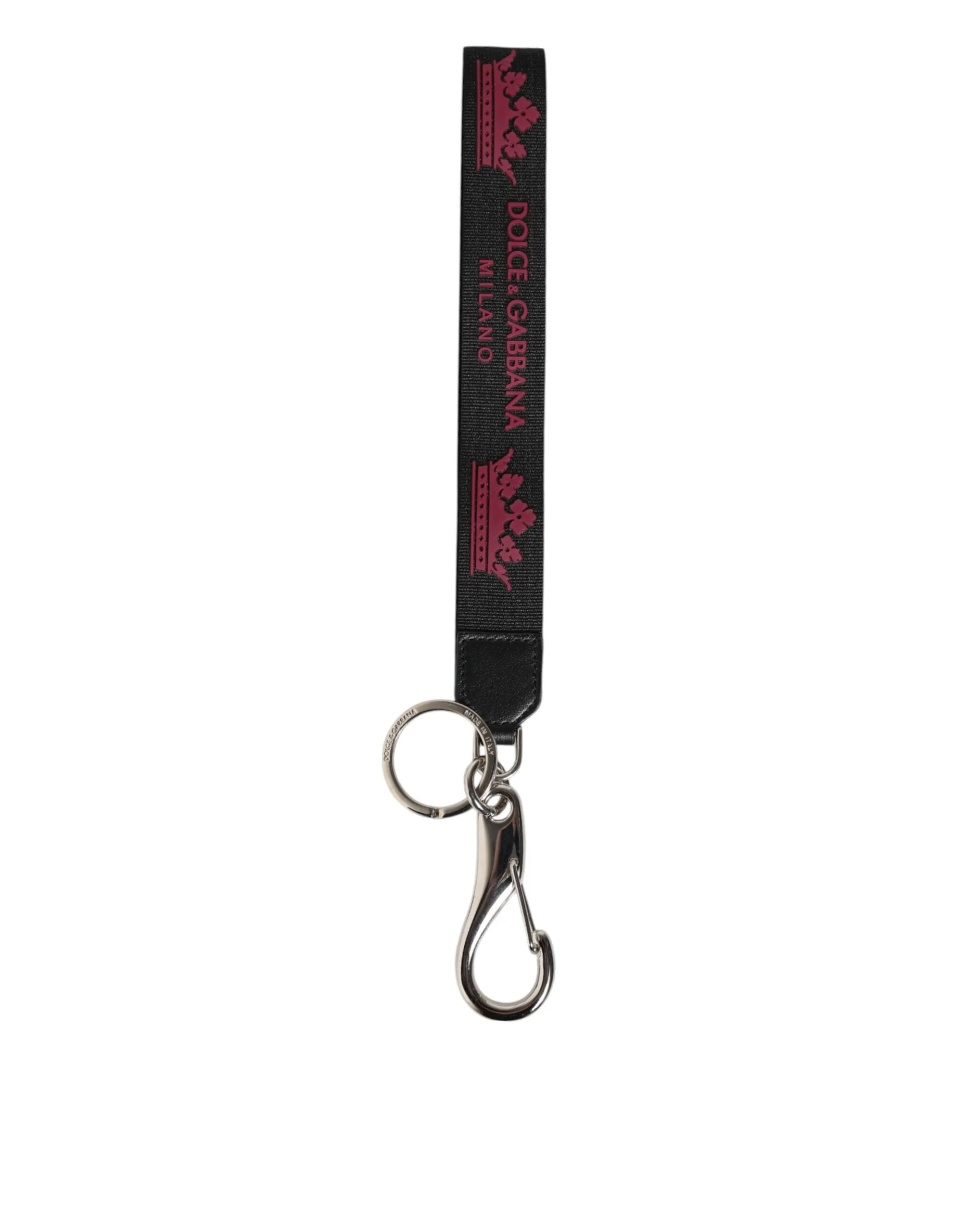 Dolce & Gabbana Black Burgundy Nylon DG Logo Crown Holder Keychain Keyring sold by Siebentaschen
