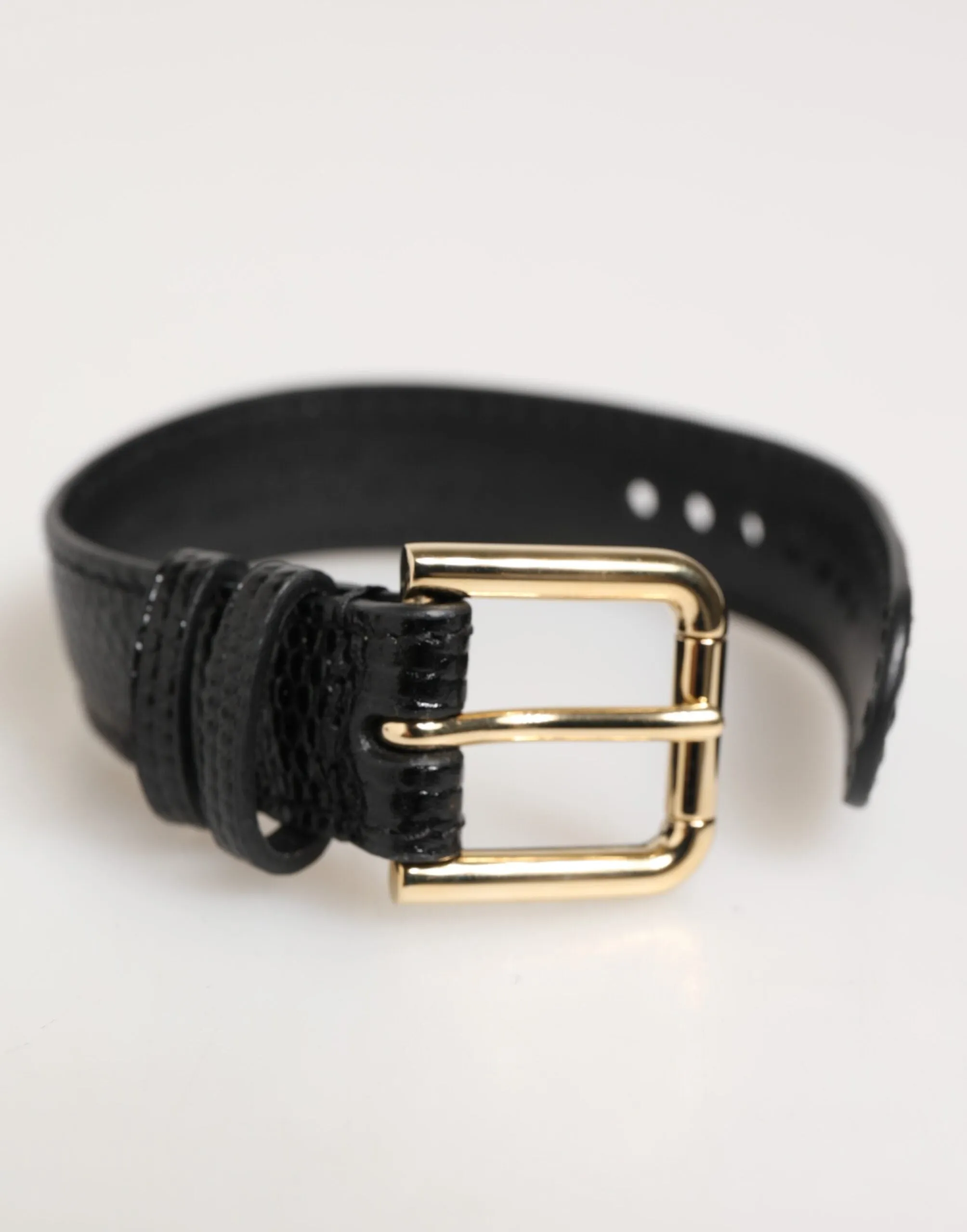 Dolce & Gabbana Black Embossed Leather Gold Buckle Belt Strap Bracelet sold by Siebentaschen product image thumbnail 2