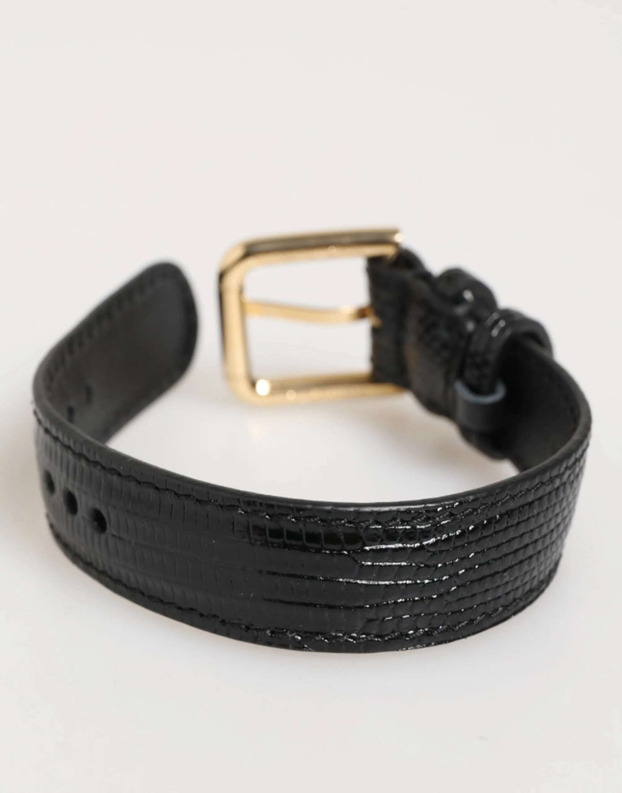 Dolce & Gabbana Black Embossed Leather Gold Buckle Belt Strap Bracelet sold by Siebentaschen product image thumbnail 3