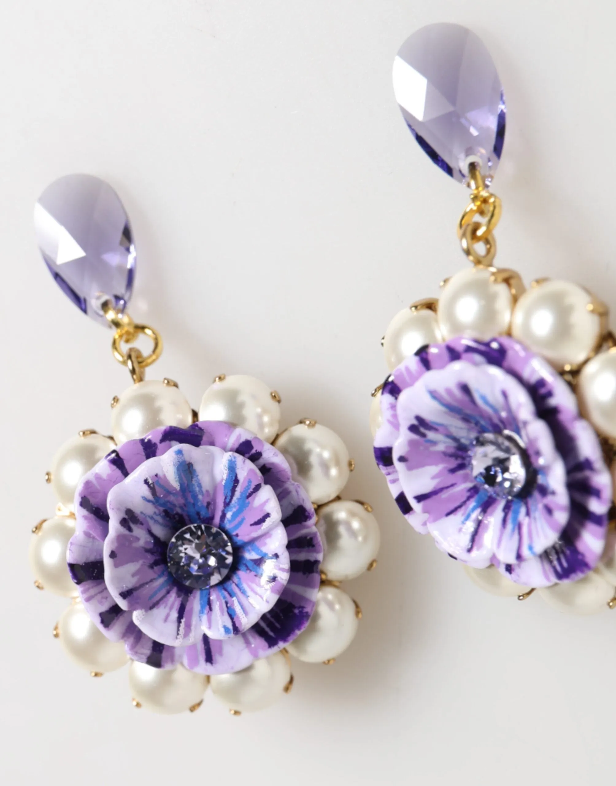 Dolce & Gabbana Purple Floral Crystal Pearl Drop Clip-On Statement Earrings sold by Siebentaschen product image thumbnail 3