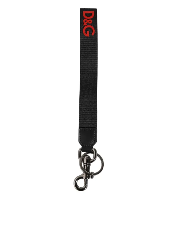 Dolce & Gabbana Black Red Logo Polyester Brass Holder Keychain Keyring sold by Siebentaschen