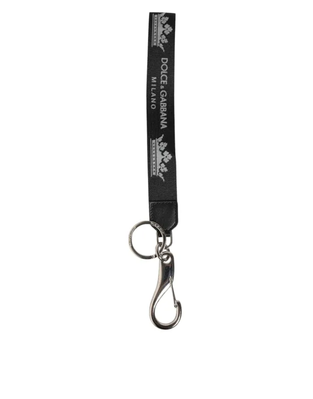 Dolce & Gabbana Black Silver Nylon DG Crown Men's Holder Keychain Keyring sold by Siebentaschen