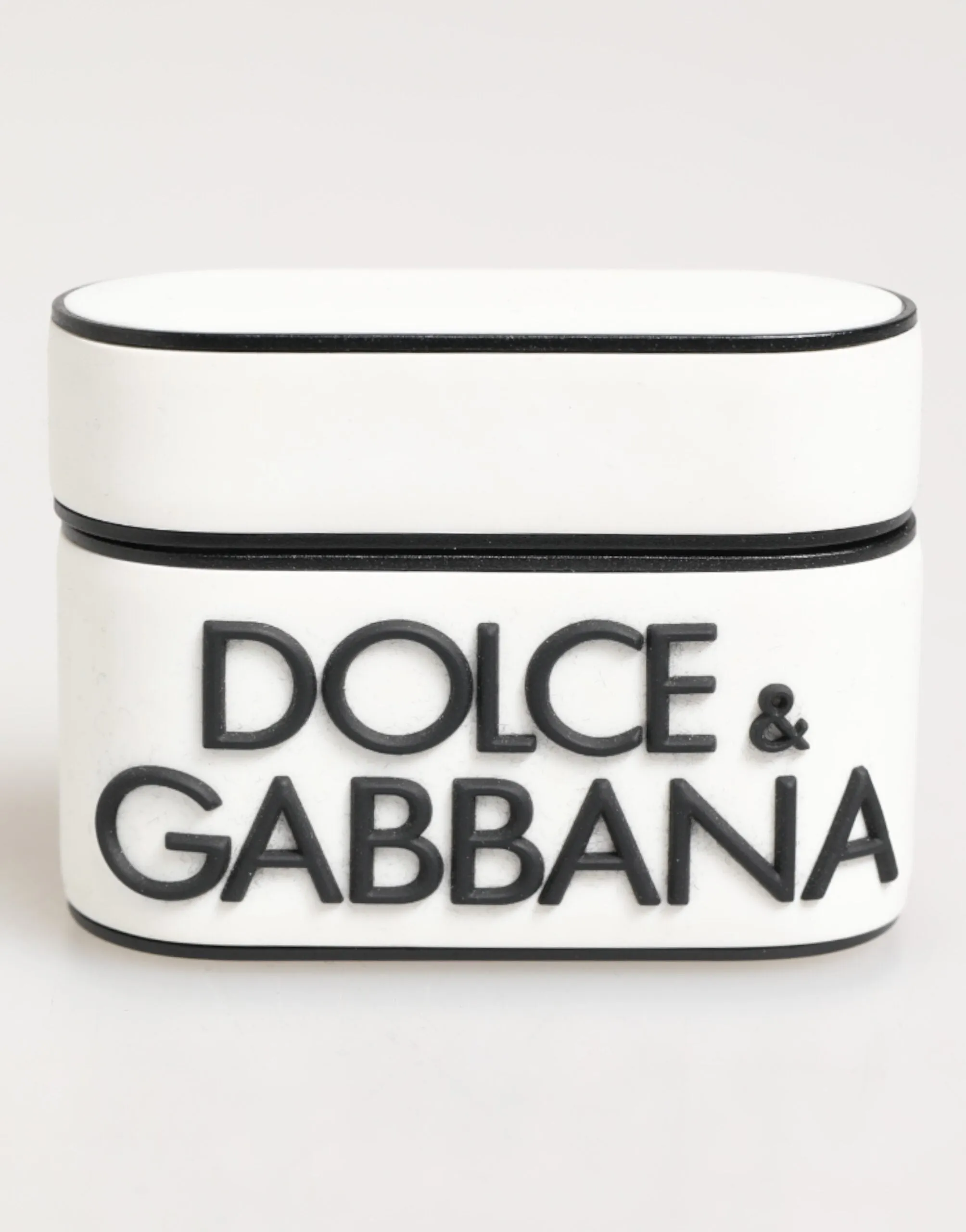 Dolce & Gabbana White Black Rubber Logo Embossed Accessory Airpods Case sold by Siebentaschen