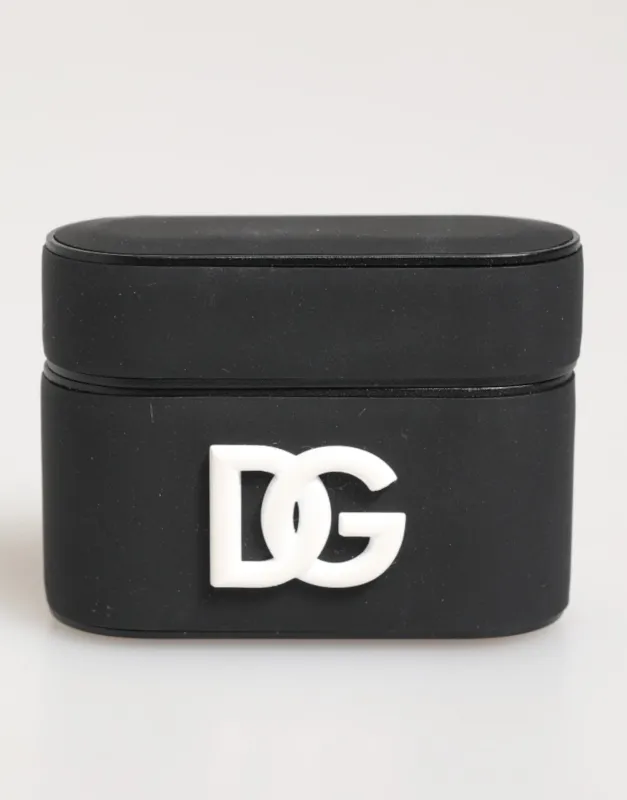 Dolce & Gabbana Black White Rubber Embossed Logo Accessory Airpods Case sold by Siebentaschen