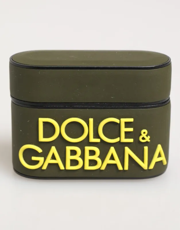Dolce & Gabbana Army Green Rubber Logo Embossed Accessory Airpods Case sold by Siebentaschen