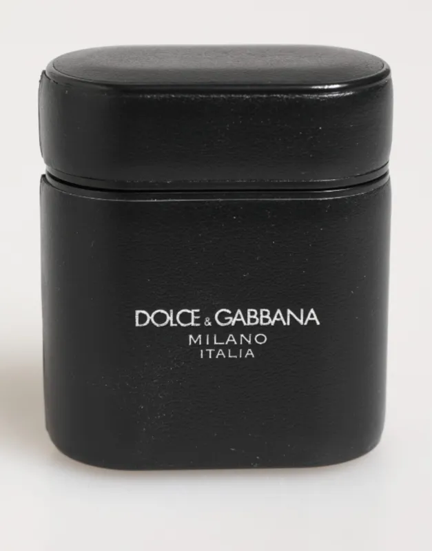 Dolce & Gabbana Black Calfskin Leather Logo Print Flip Holder Airpods Case sold by Siebentaschen