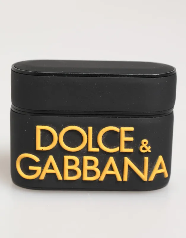 Dolce & Gabbana Black Yellow Rubber Logo Embossed Accessory Airpods Case sold by Siebentaschen