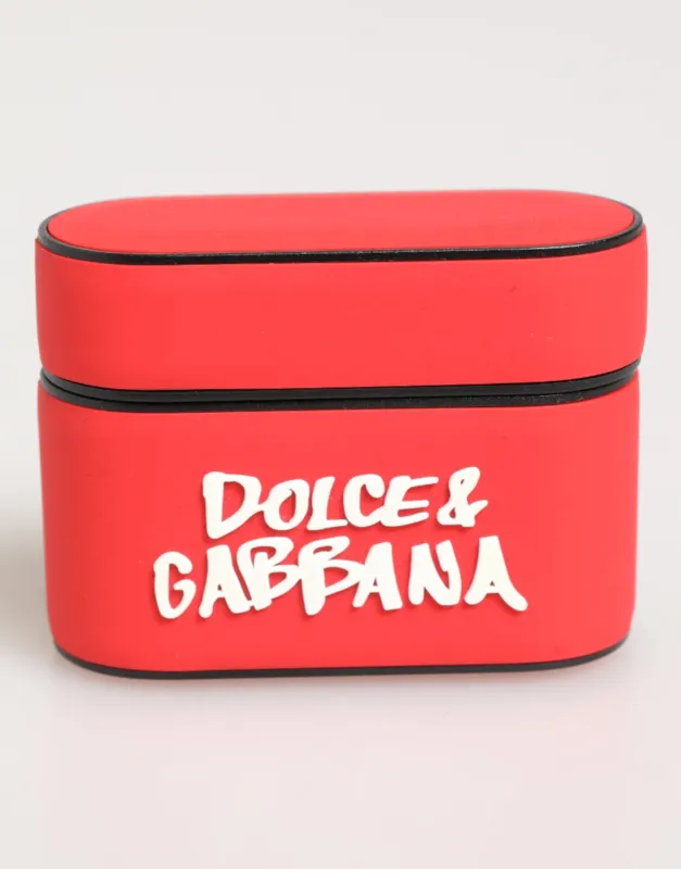 Dolce & Gabbana Red PVC DG Logo Embossed Men Flip Holder Airpods Case sold by Siebentaschen