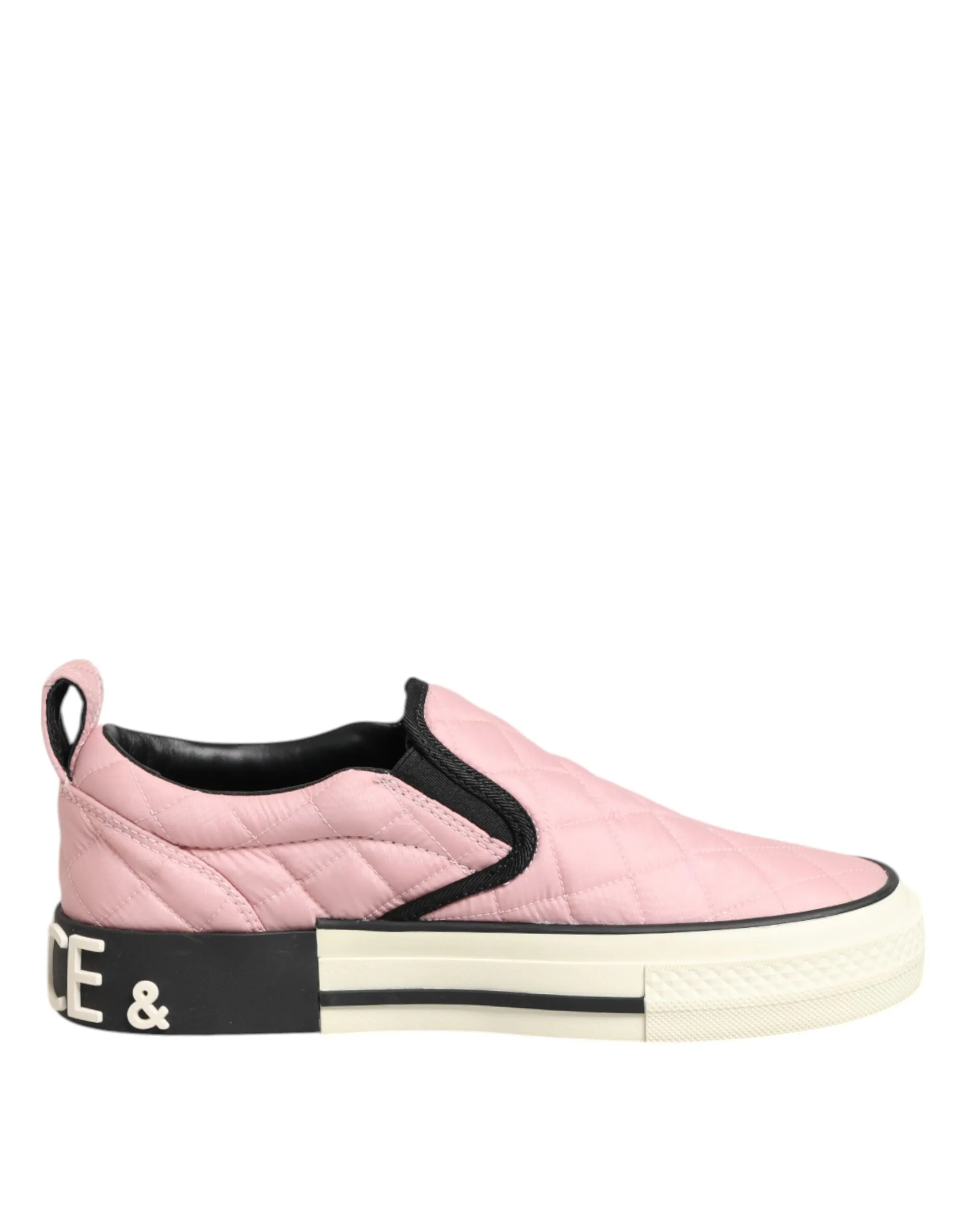 Dolce & Gabbana Pink Quilted Nylon Slip-On Sneaker Shoes sold by Siebentaschen